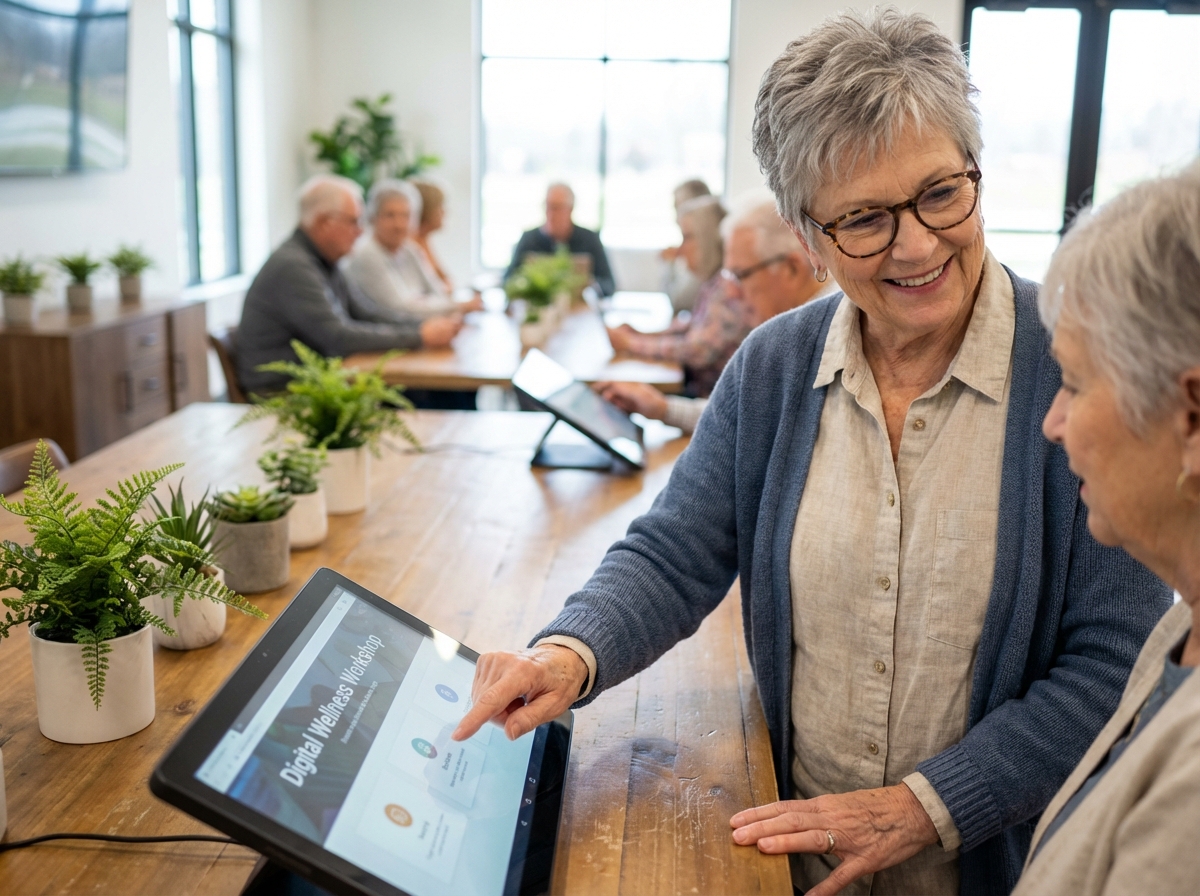 Seniors participant à un atelier numérique en centre communautaire