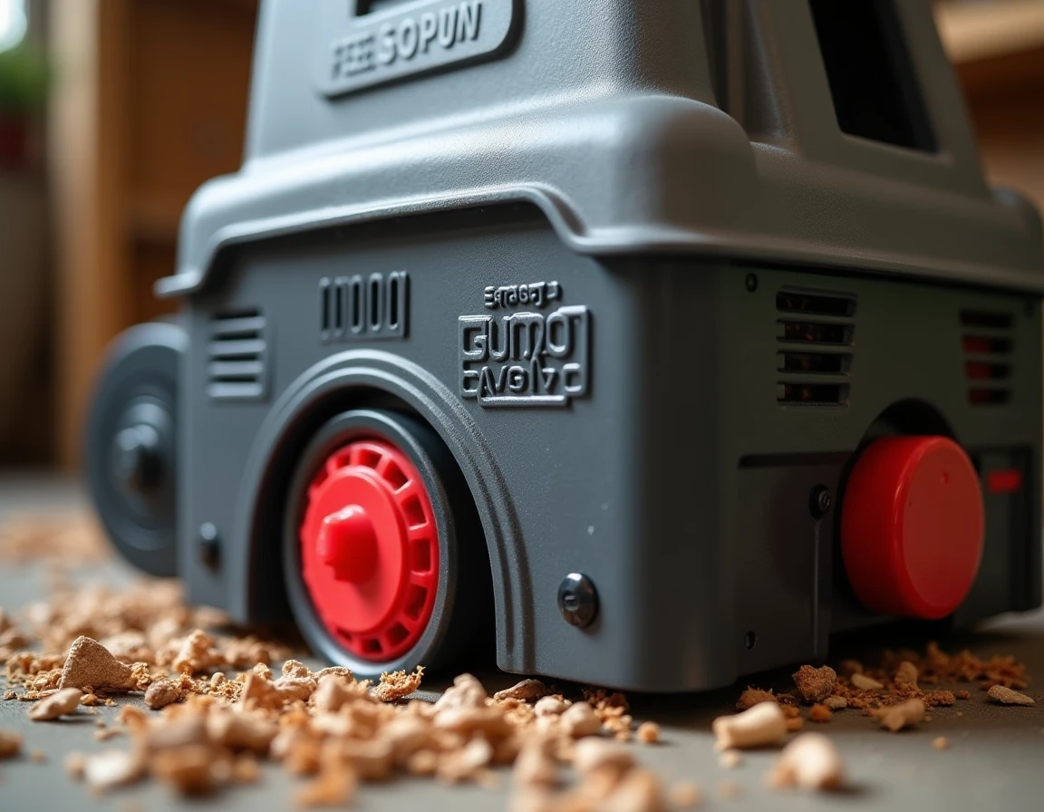Gros plan sur le bac d'alimentation et le moteur 3000W d'un broyeur de jardin électrique professionnel