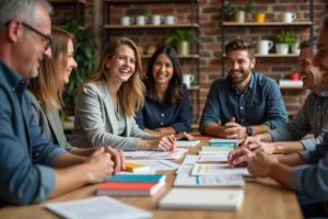 Groupe d'adultes organisant un événement dans un espace coworking