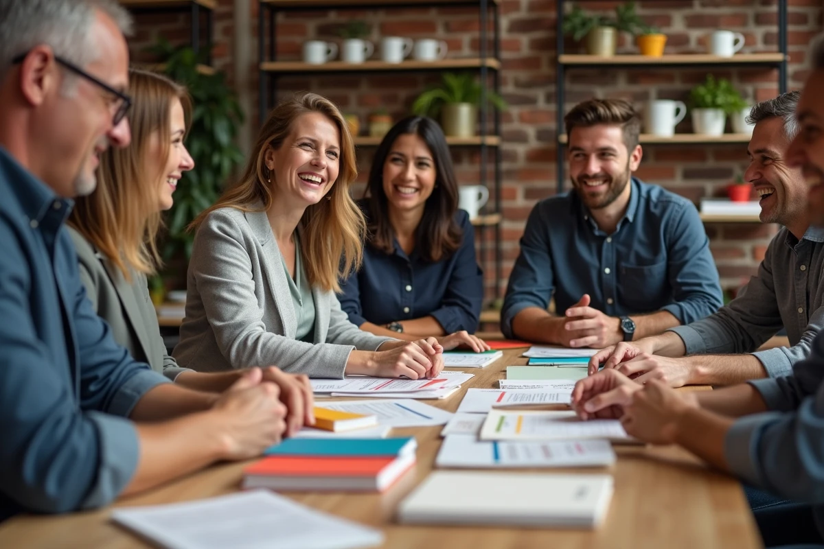 Groupe d'adultes organisant un événement dans un espace coworking
